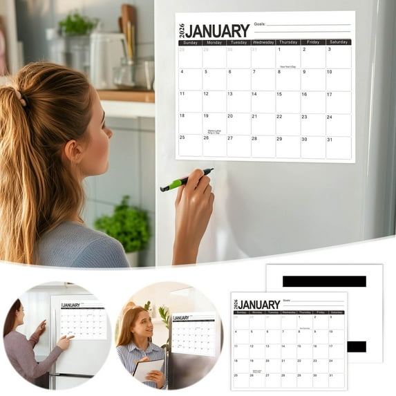 Magnetic Fridge Calendar 2026-2027, 18-Month Refrigerator Calendar with Strong Magnet, Monthly Planner with Goals Section for Home, Office, and Family Organization