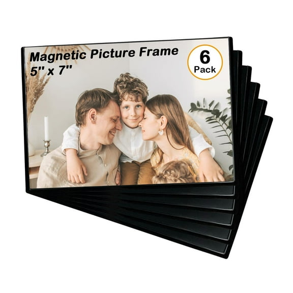 Magnetic Fridge Frame 5x7 Inches, Photo Holder for Refrigerator, Locker, Office,andProof Design, Ideal for Displaying Memories, Black (6)