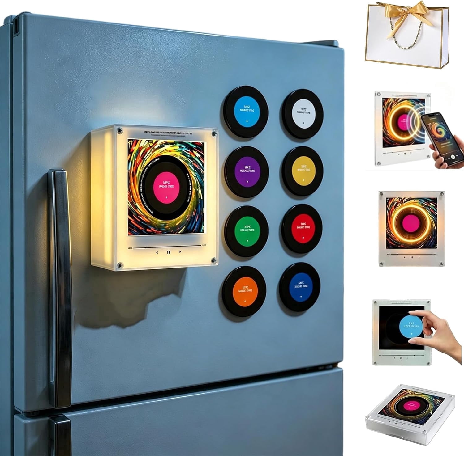 Magnetic Fridge Music Player, 128MB Programmable Music Player NFC Enabled with Led Light, Music Box Fridge Magnet with Player Set, NFC Music Discs for Home Office (1pc)