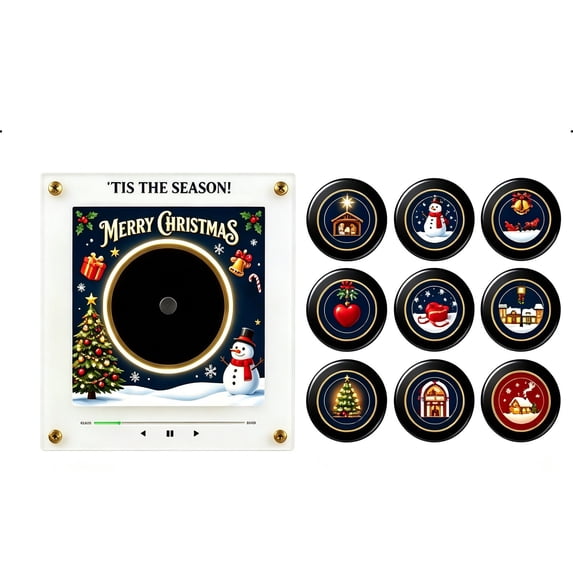 Magnetic Fridge Music Player NFC Vinyl Record Magnet 9 Discs LED Light Retro Acrylic Music Box Fridge Magnet Audio Player with Memory Card and USB Cable Home Office Decor Gift