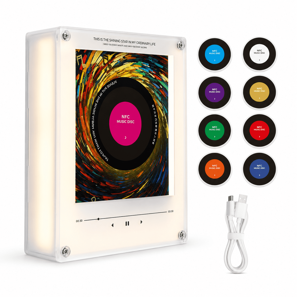 Magnetic Fridge Music Player, Refrigerator Magnet Record Player 9 PCS Custom Music Player NFC Enabled with LED Light, Unique Anniversary Birthday Gift