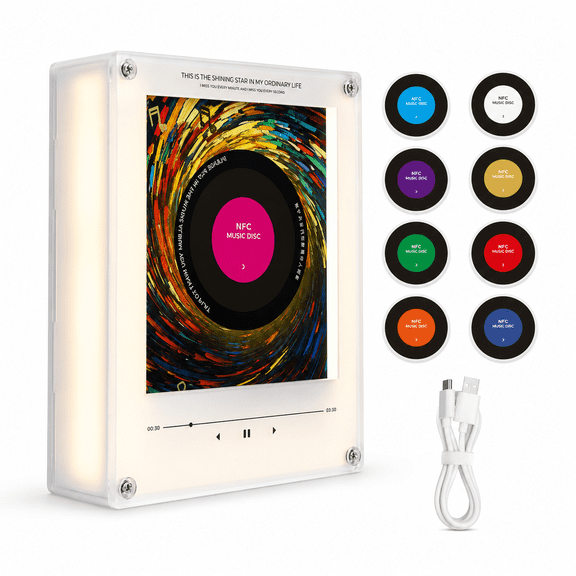 Magnetic Fridge Music Player, Refrigerator Magnet Record Player 9 PCS Custom Music Player NFC Enabled with LED Light, Unique Anniversary Birthday Gift