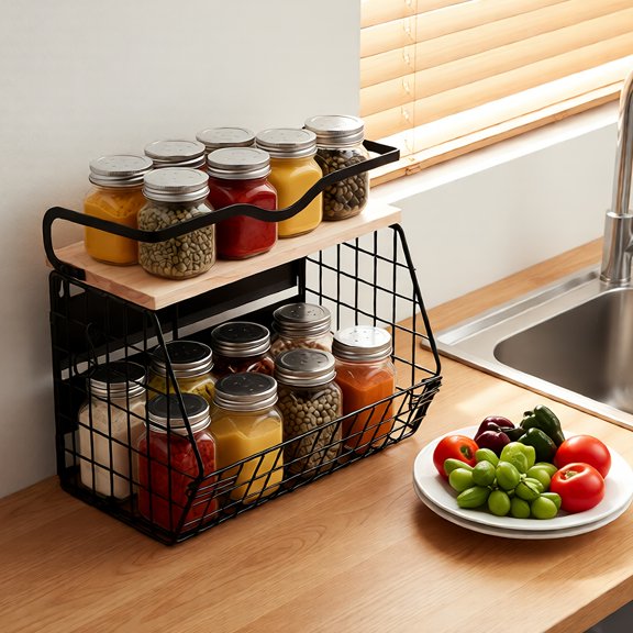 Magnetic Fridge Organizer with Wooden Lid, Large Storage for Fruits, Potatoes, Onions  Spices, Multi-Use Rack for Refrigerator, Counter Cabinet, Kitchen Pantry Solution