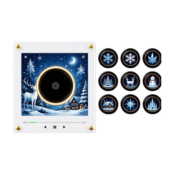 Magnetic Fridge Record Player, Rotating Night Light NFC Music Box Acrylic Wall Light with Winter Scene Disk Decor