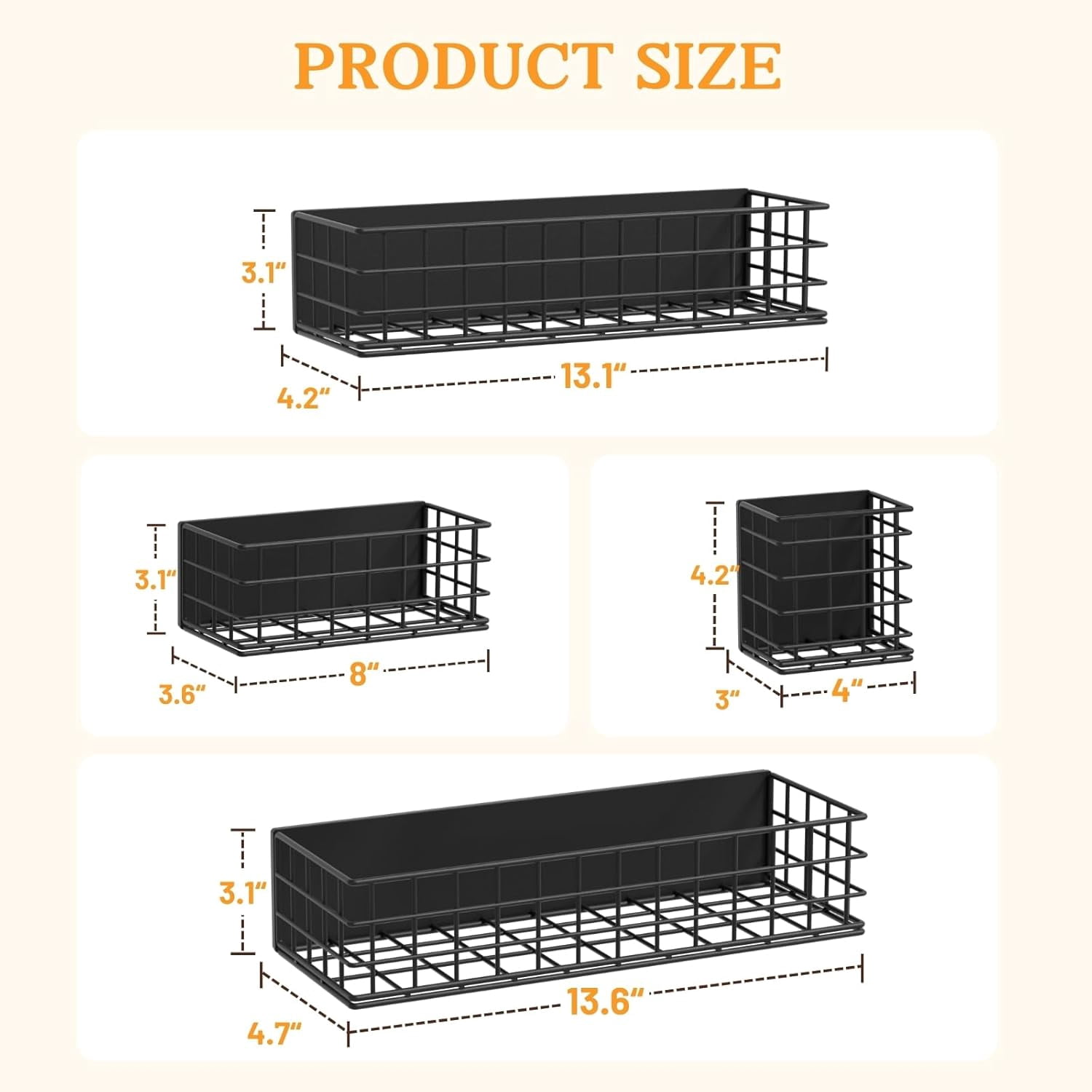 Magnetic Fridge Shelf 4-Pack Metal Strong Magnet Rack Space Saving Spice Organizer Utensil Holder Fruit Potato Onion Storage Bins Black Refrigerator Organizers and Storage