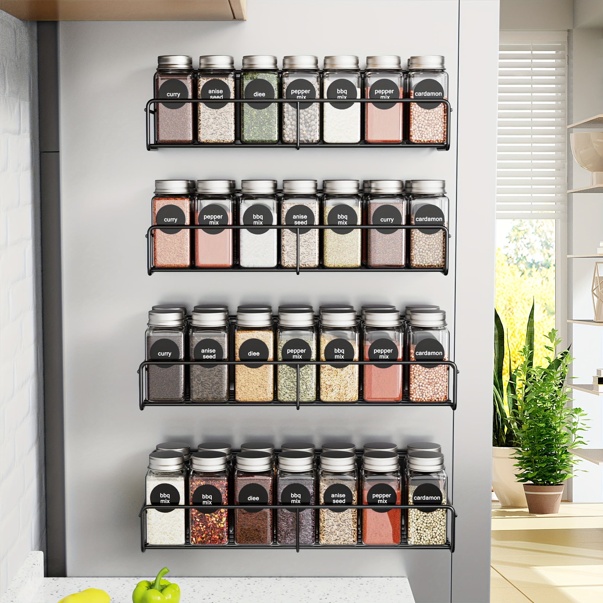 Magnetic Fridge Shelf Set of Four, Black Storage Rack for Washing ...