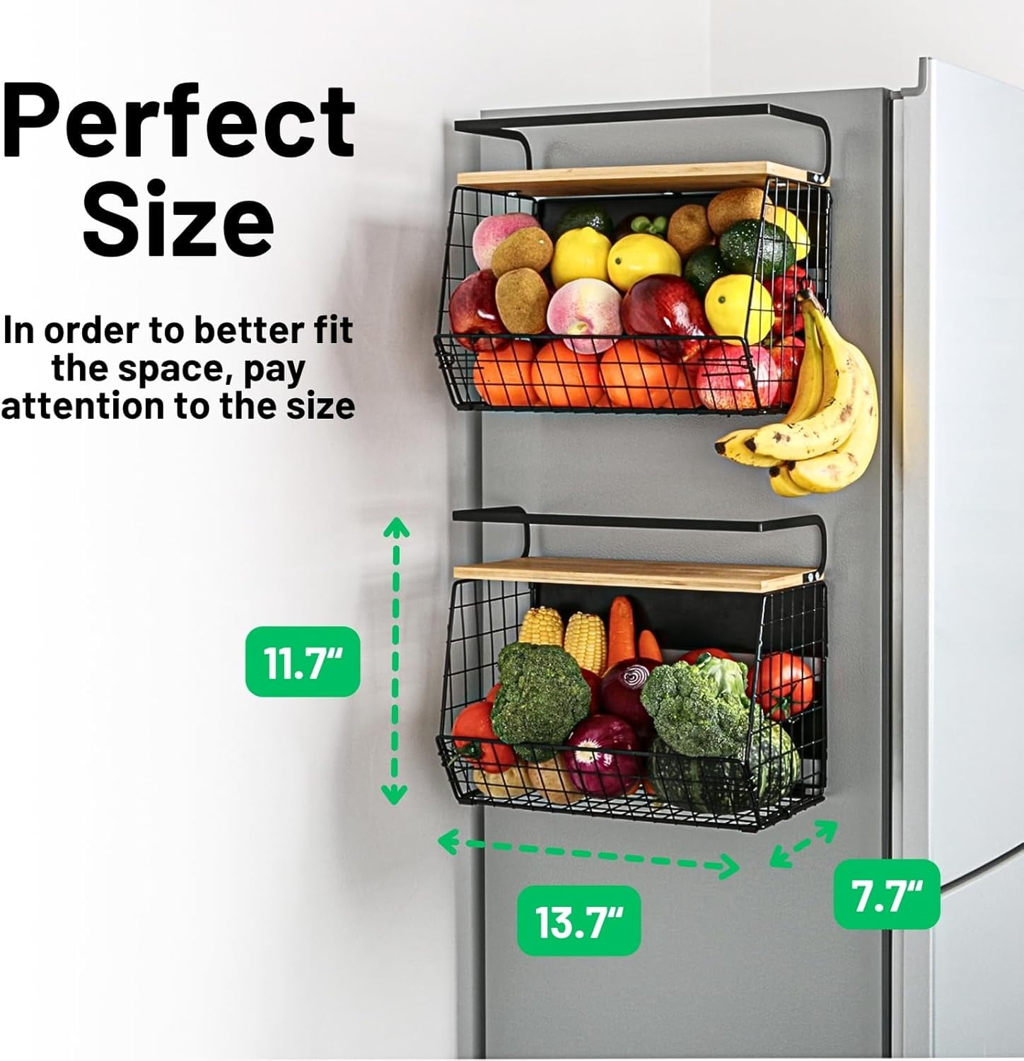 Magnetic Fridge Shelf with Wood Lid – Large Storage Bin for Fruits/Potatoes/Onions, Multi-Use Spice Rack for Kitchen Counter & Cabinet