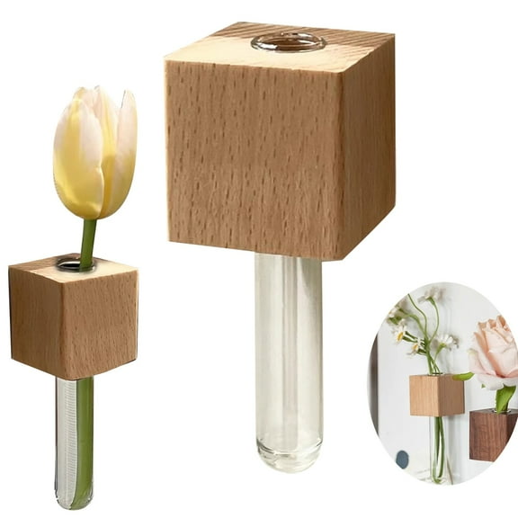 Aminojy Magnetic Mini Planter for Refrigerator - 3D Ceramic Vase with Wood Base, Space-Saving Herb Garden Kit for Kitchen, Office & Dorm Room Decor