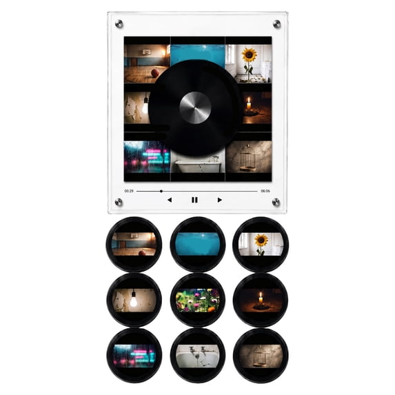 Magnetic Fridge Vinyl Music Player Set with 9 Vinyl Style Discs and USB C, Mini Vinyl Record Player-Inspired Record Magnets Music Box with Led Warm Light, Aesthetic Christmas Decor and Gifting