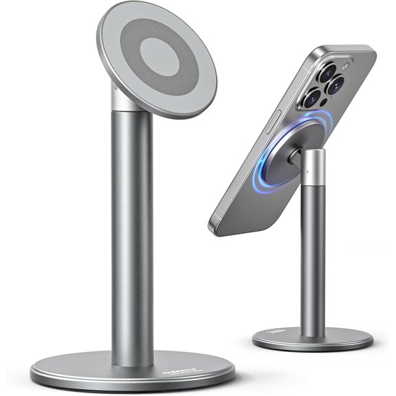 Magnetic Full Aluminum Cell Phone Stand with 360 Rotating Adjustment | Stable Base, Includes Metal Ring, Works with Thick Cases, Hands-Free, Office Accessories, Compatible with All Phones