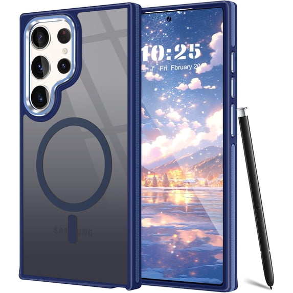 Magnetic for Galaxy S24 Ultra Case,Anti-Skid Edge Samsung S24 Ultra Case Compatible with Magsafe,Silky Translucent Back Cover Drop Proof Slim Thin Translucent Matte Case for Galaxy S24 Ultra,2024,Blue