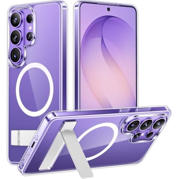 Magnetic Galaxy S26 Ultra Matte Case, Military-Grade Anti-Drop Non-Slip Cover with Built-In Kickstand,Clear