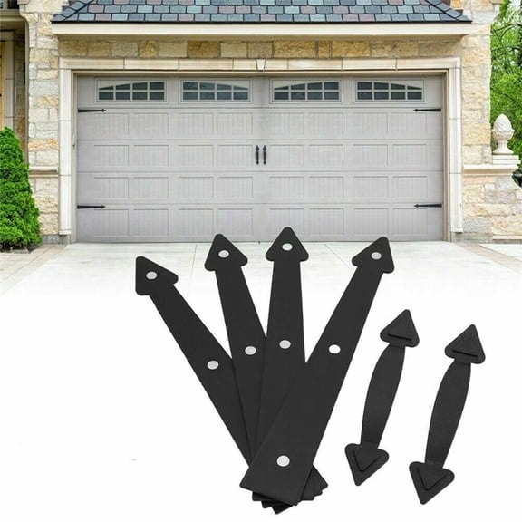 Magnetic Garage Door Handles and Hinges Decorative Garage Carriage Hinges Handles Hardware Kit, Black