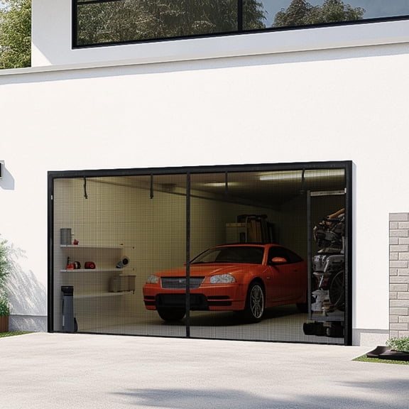 Magnetic Garage Door Screen 10x8 Ft: Heavy Duty Garage Screen Door for 1 car Garage, Retractable Roll Up Garage Net Screen for Patio, Hand-Free, Easy Install, Keep Bugs Out & Air in
