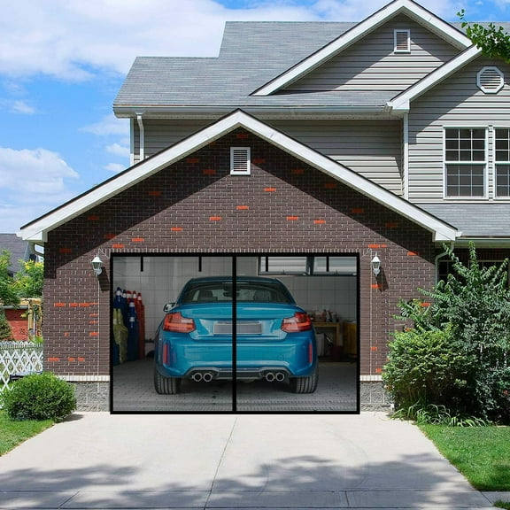 Magnetic Garage Door Screen with 4 Strapping Tapes , Reinforced Fiberglass Mesh Door Screen with Closure Weighted Bottom, Durable Magnetic Screen Door Curtain Cover Kit