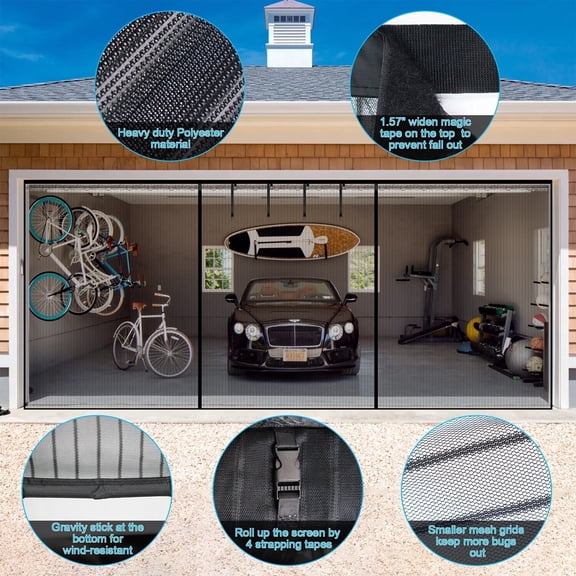 Entesi Garage Door Screen 16.4 x 7.5 FT, Breathable Mesh with Center Seam Closure