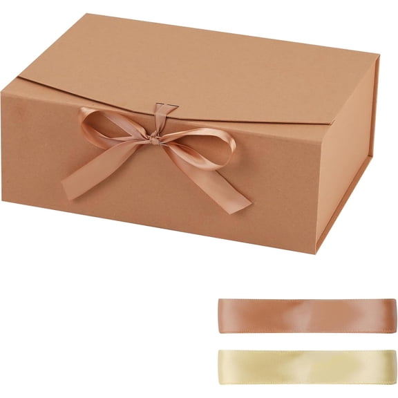 Magnetic Gift Box with Lid, 20 x 16 x 7.2 Inches, Brown, Includes Ribbon and Card