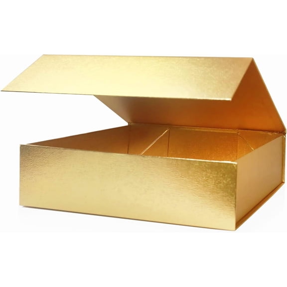 Magnetic Gift Boxes with Lids, 12.5"x9.5"x3.5" Large Gift Boxes for Presents, Gold Texture Luxury Sturdy Foldable Cardboard Box with Magnetic Closure (Pack of 1)