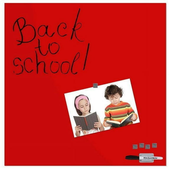 Magnetic Glass Board Red, 17.72" x 17.72" With 1 Pen & 4 Magnetic Pins