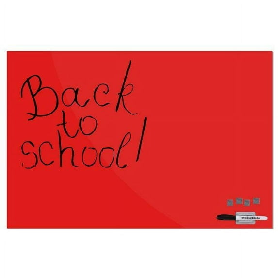 Magnetic Glass Board Red, 23.63" x 35.44" With 1 Pen & 4 Magnetic Pins