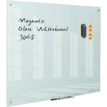 Magnetic Glass Dry Erase Board - White Board 48 x 36 Inches Wall Mounted Glass Whiteboard, Large Frameless Glass White Board for Wall Office, Home & School