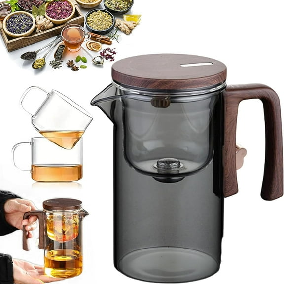 Magnetic Glass Teapot (20.3 oz / 27.1 oz), 2025 Upgrade Enchanti Magic Teapot with Infuser & Wooden Handle, Water-Separation Tea Kettle with Strainer