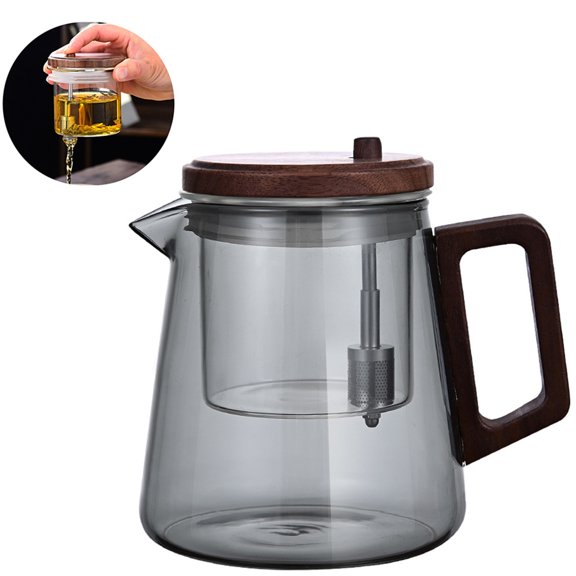 Magnetic Glass Teapot with Strainer - 650ML One-Touch Teapot, Solid Walnut Wood Handle, Perfect for Loose Leaf Tea, Ideal Gift for Tea Lovers