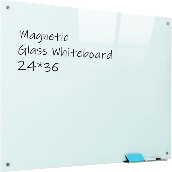 Magnetic Glass Whiteboard, 24"x36"Frameless Dry Erase Board White Board Surface Wall Mounted for Office, Classroom & Home