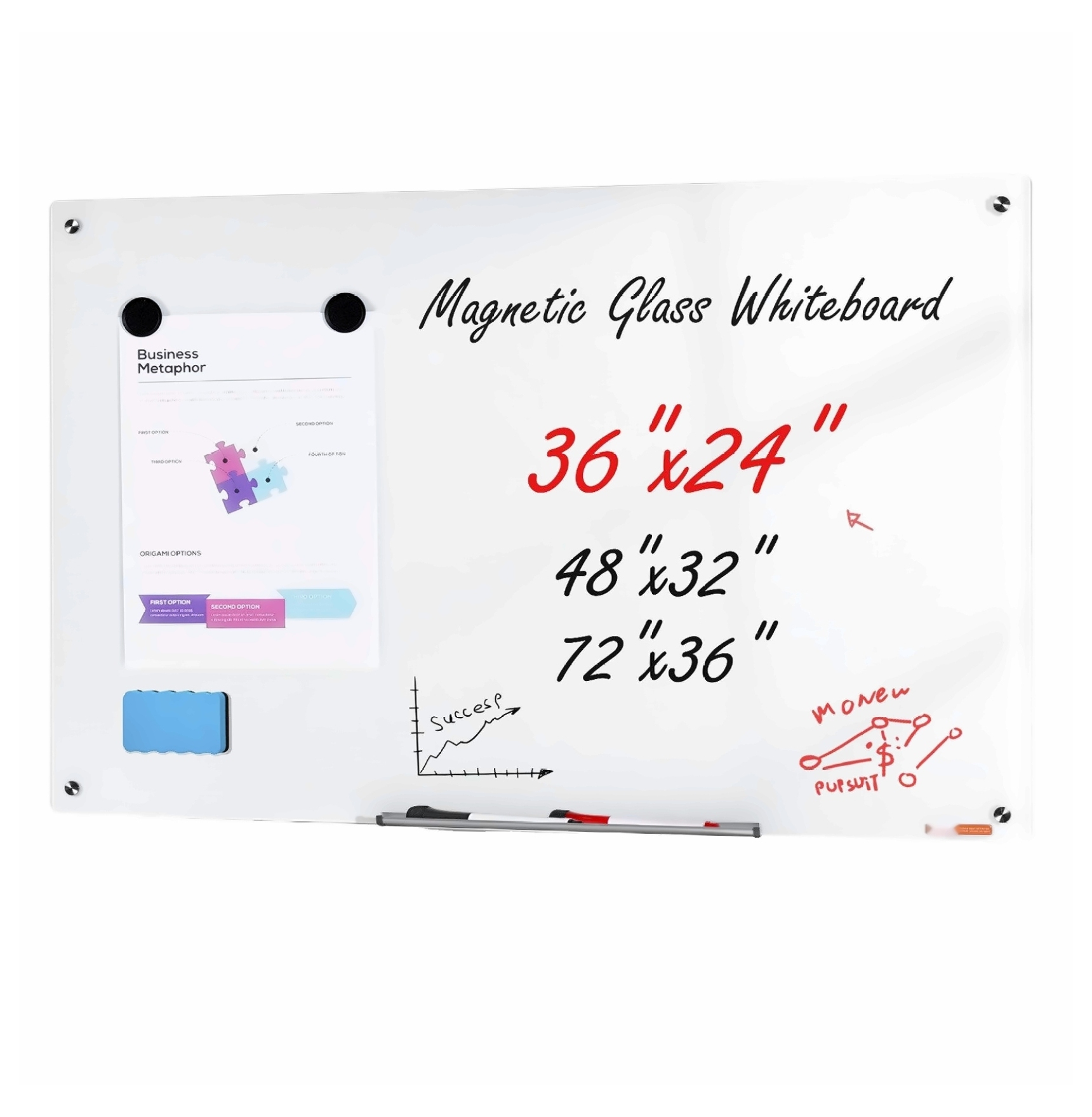 M&P Glassboard Frameless Magnetic Whiteboard (36 x 24)