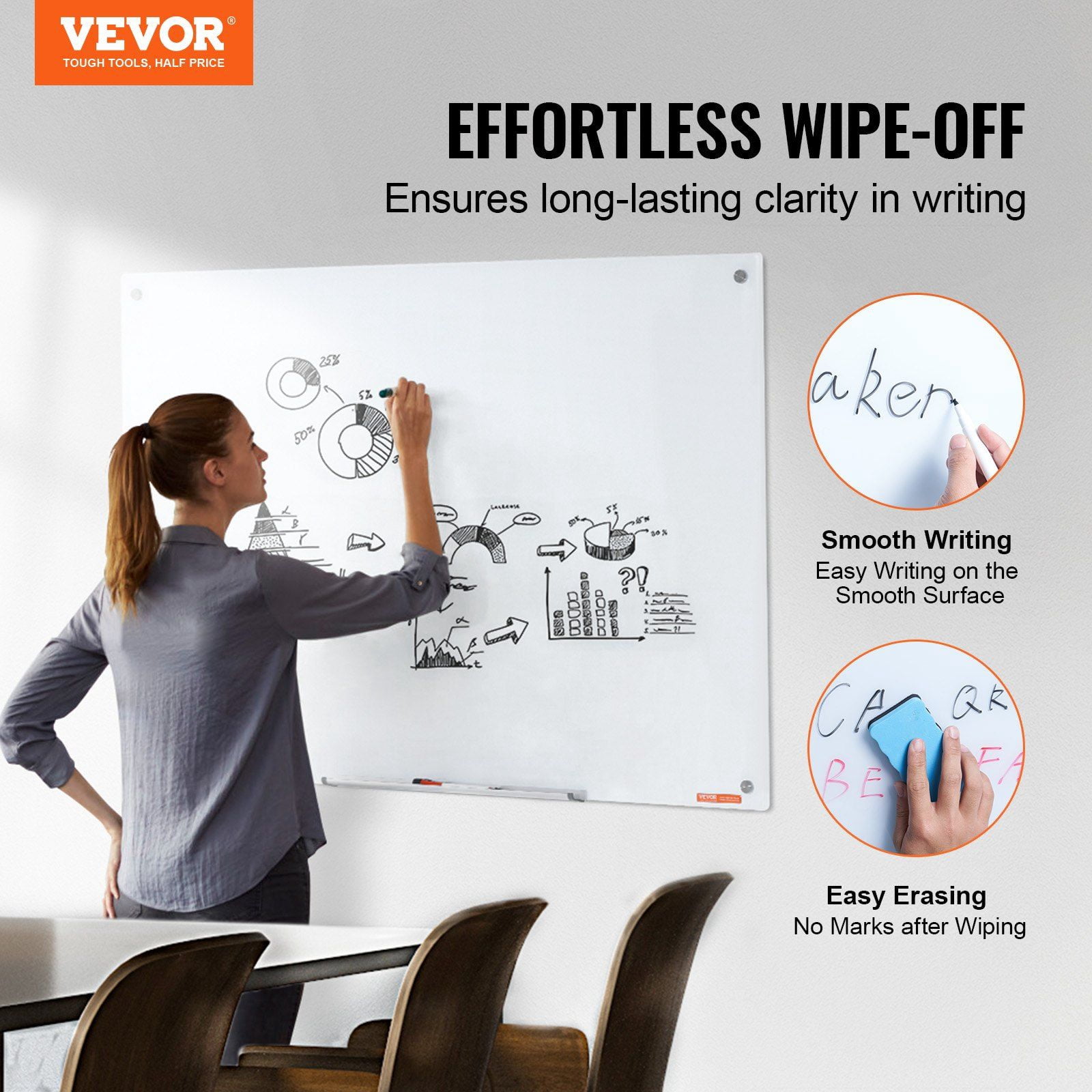 Magnetic Glass Whiteboard,Dry Erase Board 48"x32",Wall-Mounted Large ...