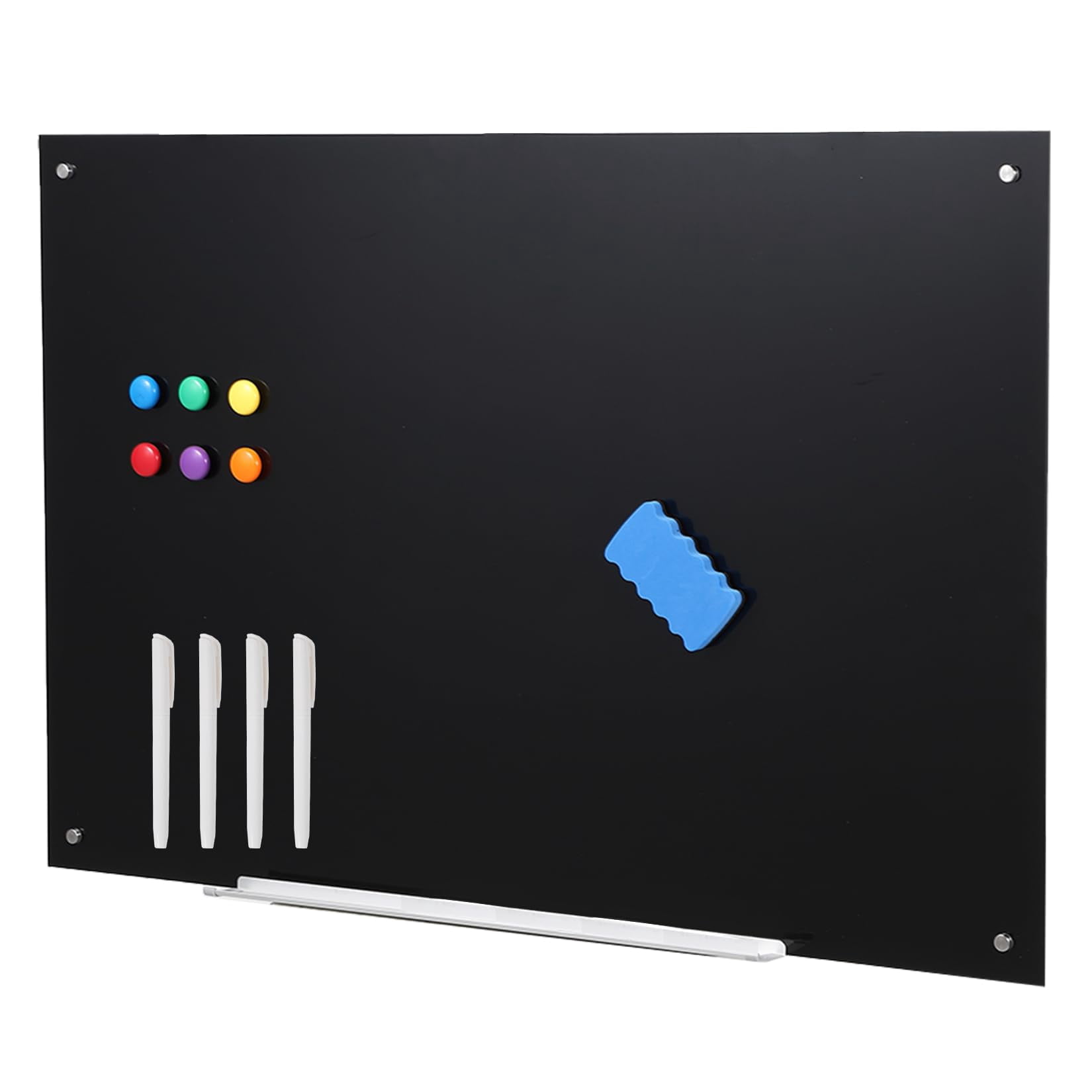 Magnetic Glass Whiteboard Frameless Dry Erase Board with 6 Strong Magnets, Tempered Glass Writing Board for Office, Home & School, White, 47.2" x 35.4"