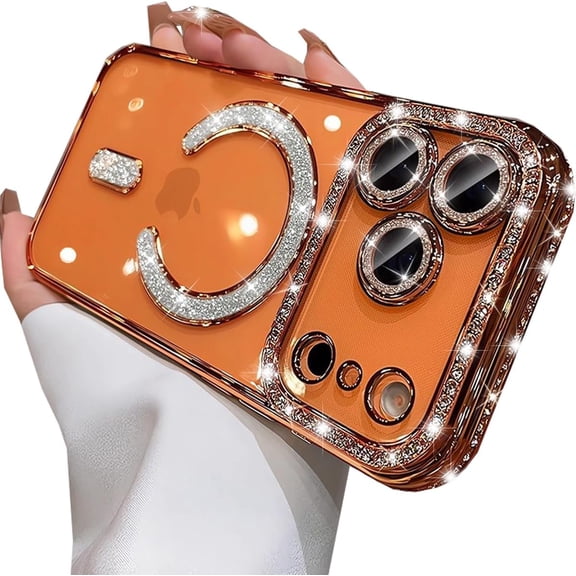 Magnetic Glitter Case for iPhone 17 Pro Max,Clear Sparkly Diamond Rhinestone Cover with Camera Lens Protector, Shockproof TPU Bumper Phone Case