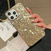 Magnetic Glitter Case for iPhone 15 Plus, [Compatible with MagSafe Charging] Luxury Plating Bling Sparkly Slim Shockproof Anti-Scratch Phone Cover for iPhone 15 Plus Women Girls, Gold