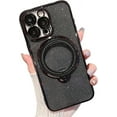 thumbnail image 1 of Magnetic Glitter Case for iPhone 15 Pro Max Compatible with Magsafe,360 Rotating Ring Magnetic Hidden Stand Case,Luxury Bling Full Camera Protector Shockproof Cover for Women Girls-Black, 1 of 9