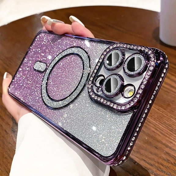 Magnetic Glitter Case for iPhone 16 Plus 6.7" [Compatible with MagSafe] Military-Grade Protection, Clear Cute Glitter Bling Cover Sparkle Diamond Camera Protector Cover for Women Girls, Purple