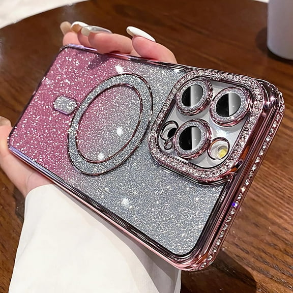 Magnetic Glitter Case for iPhone 16 Pro 6.3" [Compatible with MagSafe] Military-Grade Protection, Clear Cute Glitter Bling Cover Sparkle Diamond Camera Protector Cover for Women Girls, Pink