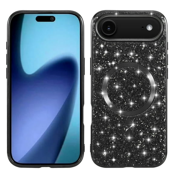 Magnetic Glitter Case for iPhone Air, Luxury Shining Bling Phone Case Compatible with Mag-Safe for Women Girls, Wireless Charging Support Shockproof Cover for iPhone Air, Black