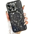 thumbnail image 1 of Magnetic Glitter for iPhone 14 Pro Max [ Compatible with MagSafe ], Luxury Leopard print Pattern Plating Bling Clear Case,Camera Protection Sparkly Slim Soft Back Cover for Women Girls,Black, 1 of 9