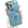 thumbnail image 1 of Magnetic Glitter for iPhone 15 Pro Max [ Compatible with MagSafe ], Luxury Leopard Print Pattern Plating Bling Clear Case,Camera Protection Sparkly Slim Soft Back Cover for Women Girls,Blue, 1 of 12