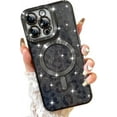 thumbnail image 1 of Magnetic Glitter for iPhone 15 Pro Max [ Compatible with MagSafe ], Luxury Leopard print Pattern Plating Bling Clear Case,Camera Protection Sparkly Slim Soft Back Cover for Women Girls,Black, 1 of 9