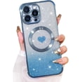 thumbnail image 1 of Magnetic Glitter for iPhone 16 Pro Max [ Compatible with MagSafe ], Luxury Love Heart Pattern Plating Bling Clear Case,Camera Protection Sparkly Slim Soft Back Cover for Women Girls,Blue, 1 of 12