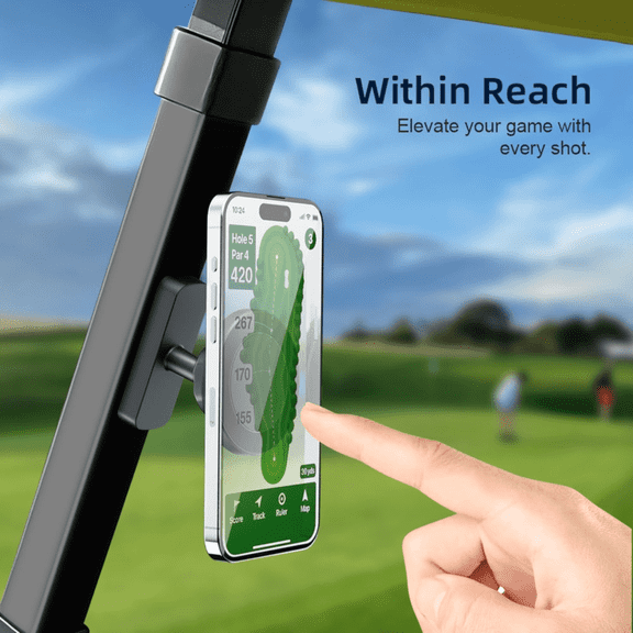 Magnetic Golf Cart Phone Mount, MagSafe Compatible, Ultra-Strong 20X N52 Dual Magnets, Cradle-Free 360 Rotating Holder for iPhone & Android