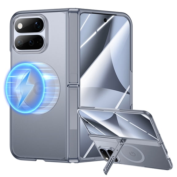 Magnetic for Google Pixel 11 Pro Fold Case with Built-in Screen Protector, Compatible with MagSafe, Matte Translucent Shockproof Cover with Hidden Hinge Kickstand,Gray