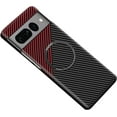 thumbnail image 1 of Carbon Fiber Phone Case for Google Pixel 7 Pro [Magnetic Charging] Thin Slim Fit Minimal Lightweight Aramid Fiber Soft Touch Cover, Black&Red, 1 of 8