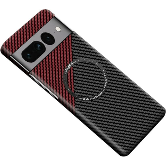 Carbon Fiber Phone Case for Google Pixel 7 Pro [Magnetic Charging] Thin Slim Fit Minimal Lightweight Aramid Fiber Soft Touch Cover, Black&Red