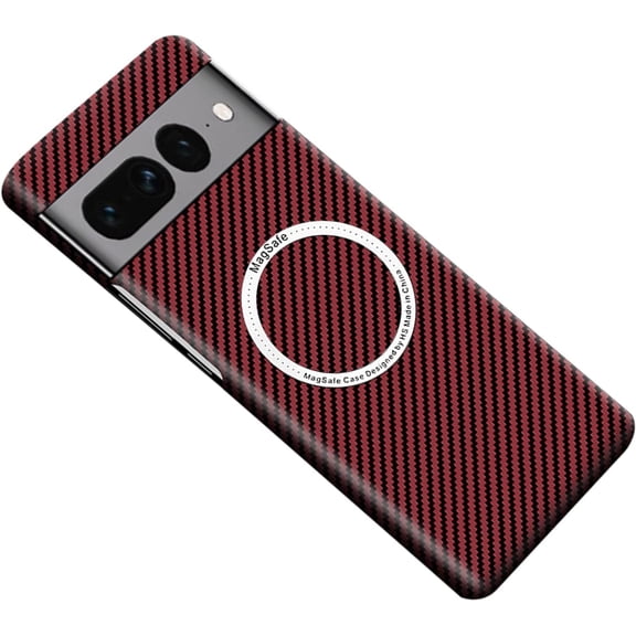 Magnetic for Google Pixel 7 Pro Case Carbon Fiber Texture Compatible with MagSafe Slim Minimalist Style Military Grade Shockproof Protective Case, Red