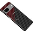 thumbnail image 1 of Magnetic for Google Pixel 8 Case Carbon Fiber Texture Compatible with MagSafe Slim Minimalist Style Military Grade Shockproof Protective Case, Black&Red, 1 of 8