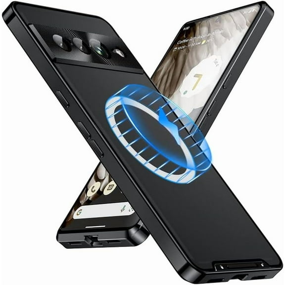 Magnetic for Google Pixel 8A Case Compatible with MagSafe Charger Ultra Slim Matte PC Back Metal Frame Bumper Scratch Resistant Safety Lock Shockproof Protective Case, Black