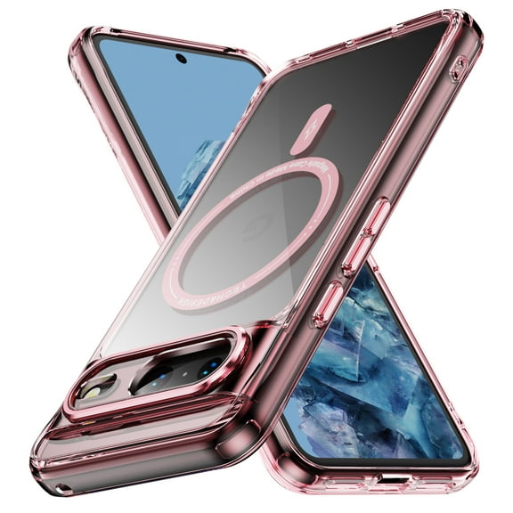 Magnetic for Google Pixel 8A Case, [Fit for MagSafe] [Never Yellowing] [Military Grade Rugged Durable Protection] Back Slim Clear Wireless Charging Shockproof Premium Phone Case,Pink
