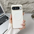 thumbnail image 1 of Magnetic For Google Pixel 9 / 9 Pro Phone Case,Compatible with Mag-safe,Luxury Golden Electroplated Bumper Design,PU Leather Back Shcokproof Anti-fall Ultra Slim Rugged Phone Case,White, 1 of 8